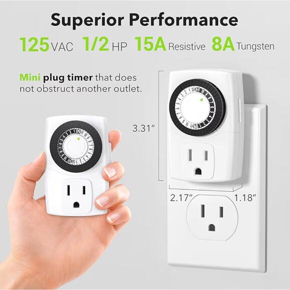 BN-LINK BND-60/U47 Indoor Mini 24-Hour Mechanical Outlet Timer - Picture 7 of 10